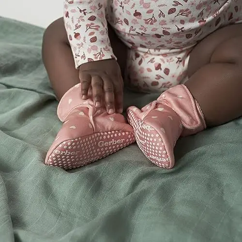Gerber Baby Fleece Lined Wrap Fasten Non Skid Soft Slipper Booties - 5