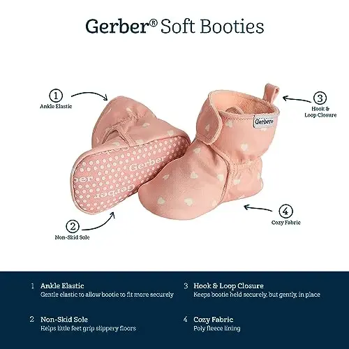 Gerber Baby Fleece Lined Wrap Fasten Non Skid Soft Slipper Booties - 6