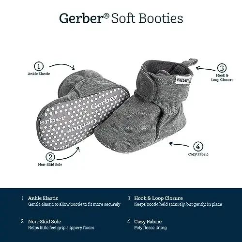 Gerber Baby Fleece Lined Wrap Fasten Non Skid Soft Slipper Booties - 6