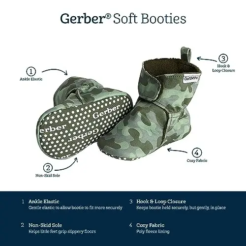 Gerber Baby Fleece Lined Wrap Fasten Non Skid Soft Slipper Booties - 6