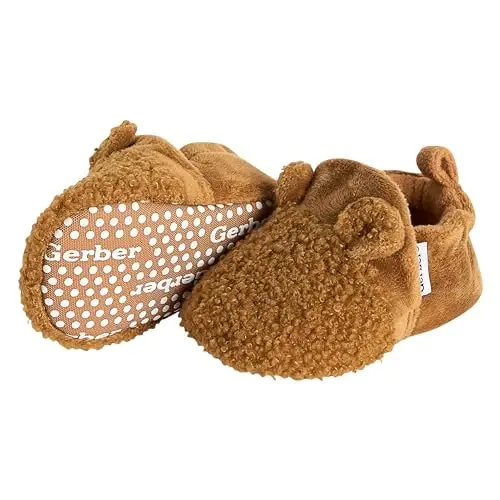 Gerber baby-girls Fleece Lined Non Skid Soft Slipper Booties With Ears - 2