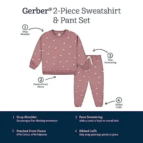 Gerber Baby Girls' Toddler 2 qismli Fleece Sviter va Jogger to'plami - 6