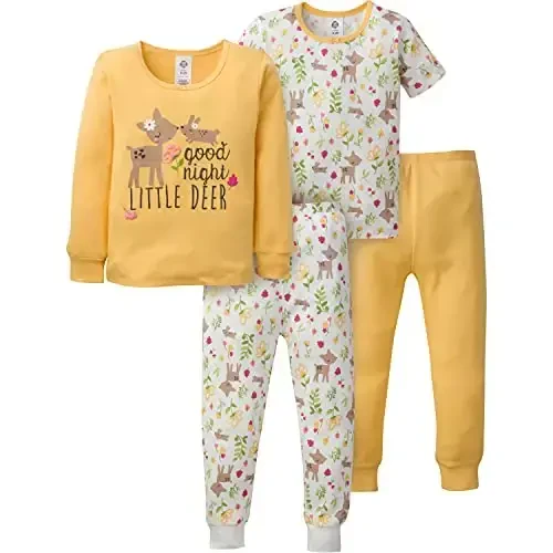 Gerber Baby Girls' Toddler Snug Fit 4-Piece Pajama Set - 1