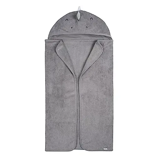 Gerber Baby 4 Piece Animal Character Hooded Towel and Washcloth Set, Charcoal Dino, One Size - 2