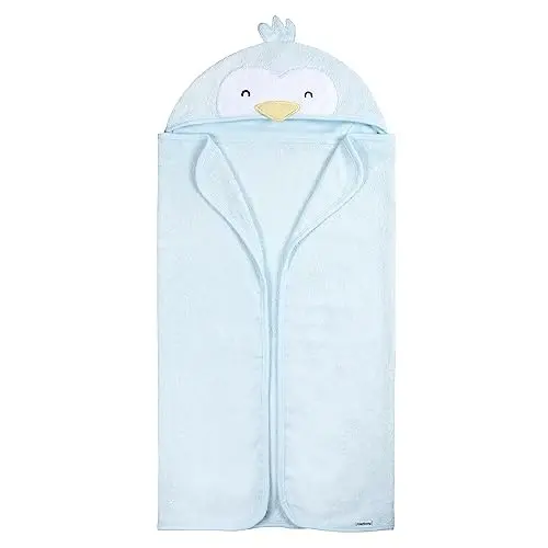 Gerber Baby 4 Piece Animal Character Hooded Towel and Washcloth Set, Blue Penguin, One Size 