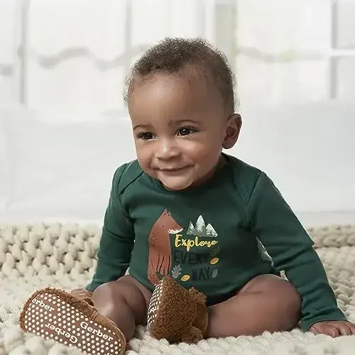 Gerber baby-girls Fleece Lined Non Skid Soft Slipper Booties With Ears - 4