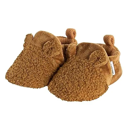 Gerber baby-girls Fleece Lined Non Skid Soft Slipper Booties With Ears - 1
