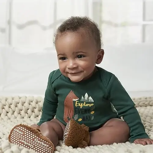 Gerber baby-girls Fleece Lined Non Skid Soft Slipper Booties With Ears - 4