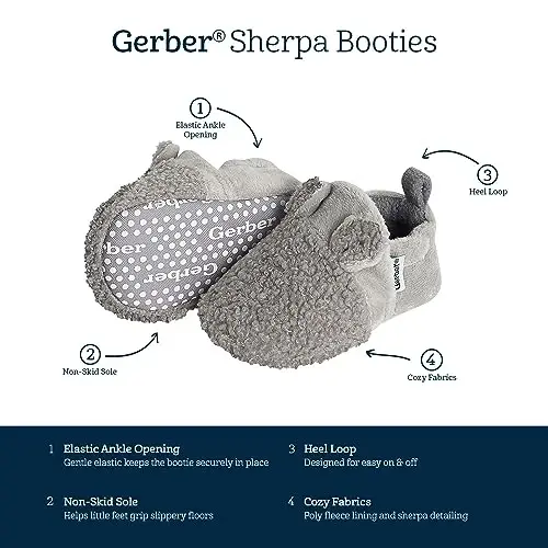Gerber baby-girls Fleece Lined Non Skid Soft Slipper Booties With Ears - 6