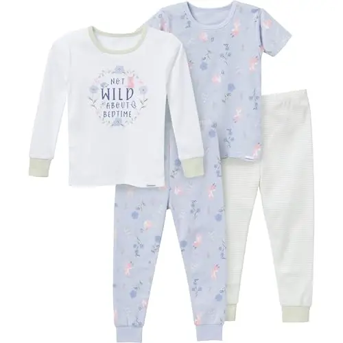 Gerber Baby Girls' Toddler Snug Fit 4-Piece Pajama Set 
