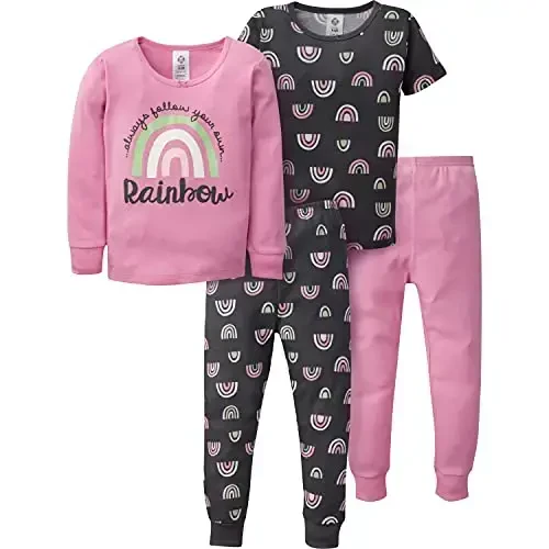 Gerber Baby Girls' Toddler Snug Fit 4-Piece Pajama Set 