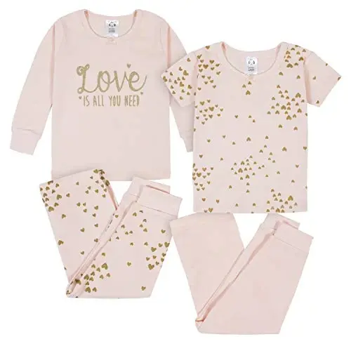 Gerber Baby Girls' Toddler Snug Fit 4-Piece Pajama Set 