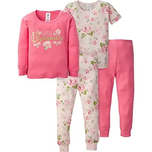 Gerber Baby Girls' Toddler Snug Fit 4-Piece Pajama Set - 1