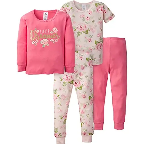 Gerber Baby Girls' Toddler Snug Fit 4-Piece Pajama Set 