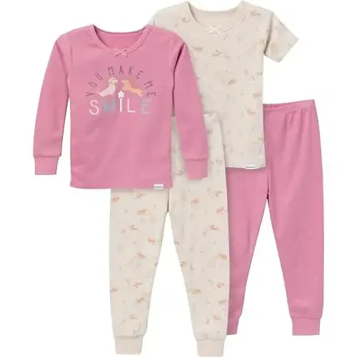 Gerber Baby Girls' Toddler Snug Fit 4-Piece Pajama Set - 1