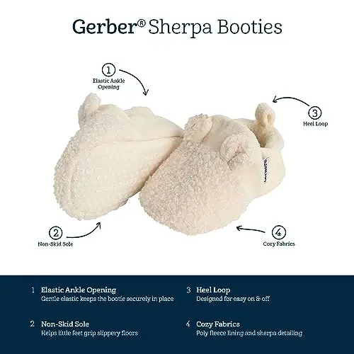 Gerber Baby Fleece Lined Non Skid Soft Slipper Booties with Ears - 5