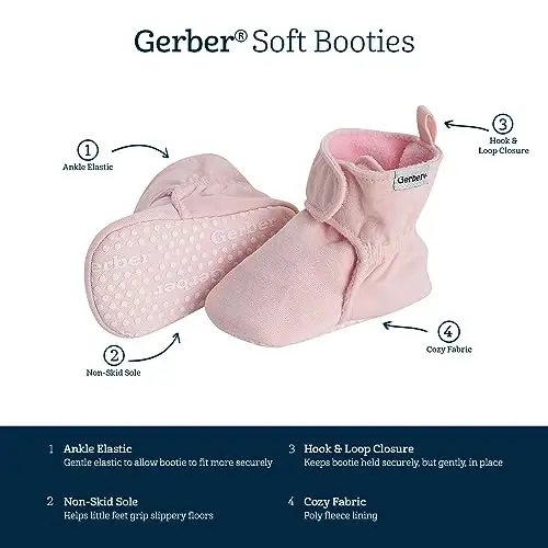 Gerber Baby Fleece Lined Wrap Fasten Non Skid Soft Slipper Booties - 6