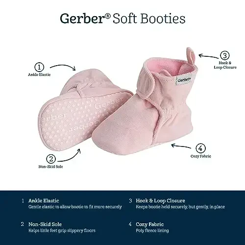 Gerber Baby Fleece Lined Wrap Fasten Non Skid Soft Slipper Booties - 6