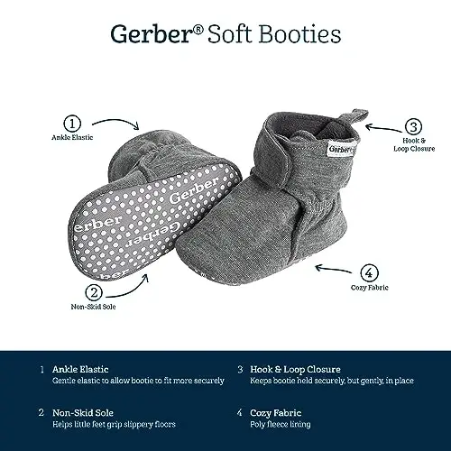 Gerber Baby Fleece Lined Wrap Fasten Non Skid Soft Slipper Booties - 6