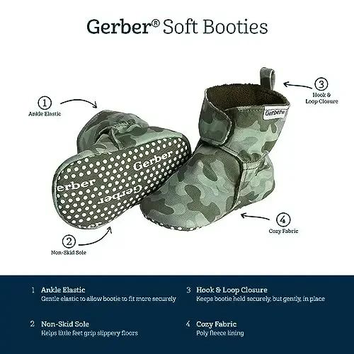 Gerber Baby Fleece Lined Wrap Fasten Non Skid Soft Slipper Booties - 5