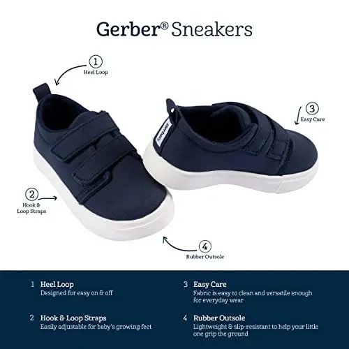 Gerber Kids Sneakers Crib Shoes Newborn Infant Toddler Neutral Boy Girl, Navy, 4 US Unisex - 4