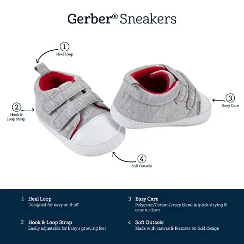 Gerber Baby Boys & Girls Sneakers Crib Shoes for Newborn - Toddler - 6