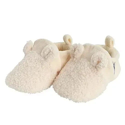 Gerber baby-girls Fleece Lined Non Skid Soft Slipper Booties With Ears - 1