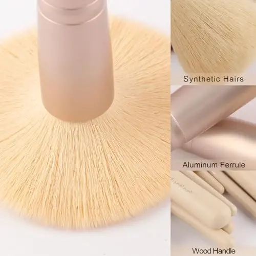 Real Perfection Makeup Brush Set 16 Pcs with 1 Eyebrow Razor Premium Synthetic Foundation Powder Concealers Eyeshadow Blush Makeup Brushes Make up Brushes Kit (Beige) - 5