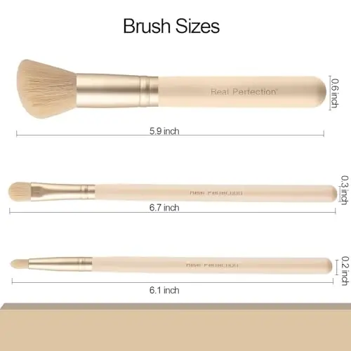 Real Perfection Makeup Brush Set 16 Pcs with 1 Eyebrow Razor Premium Synthetic Foundation Powder Concealers Eyeshadow Blush Makeup Brushes Make up Brushes Kit (Beige) - 6