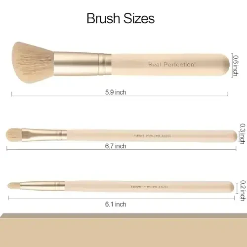 Real Perfection Makeup Brush Set 16 Pcs with 1 Eyebrow Razor Premium Synthetic Foundation Powder Concealers Eyeshadow Blush Makeup Brushes Make up Brushes Kit (Beige) - 6