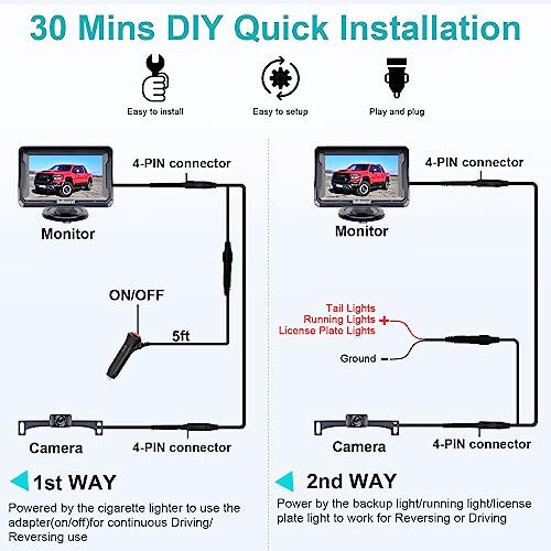 Geri Görüş Kamerası Araba Ters Kamera - Kolay Kurulum HD 1080P Otomatik Renk Gece Görüşü Kamyon Arka Görüş Monitörü Kiti SUV Pickup Sedan Gecikmesiz 150° Geniş Görüş DIY Park Hatları Su Geçirmez DoHonest S01 - 3