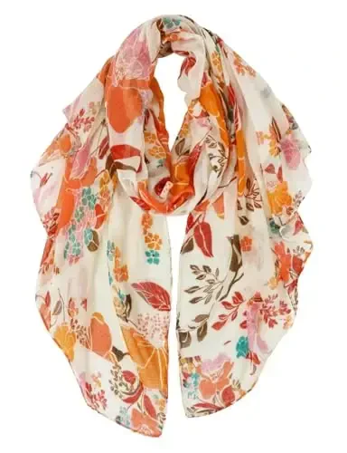 GERINLY Lightweight Scarves Fashion Flowers Print Women Cotton Wrap Scarf Head Shawl Fall Gift - GERINLY