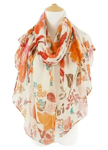 GERINLY Lightweight Scarves Fashion Flowers Print Women Cotton Wrap Scarf Head Shawl Fall Gift - 3