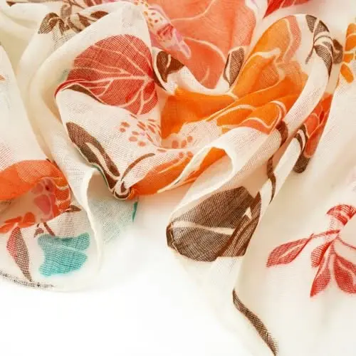 GERINLY Lightweight Scarves Fashion Flowers Print Women Cotton Wrap Scarf Head Shawl Fall Gift - 4