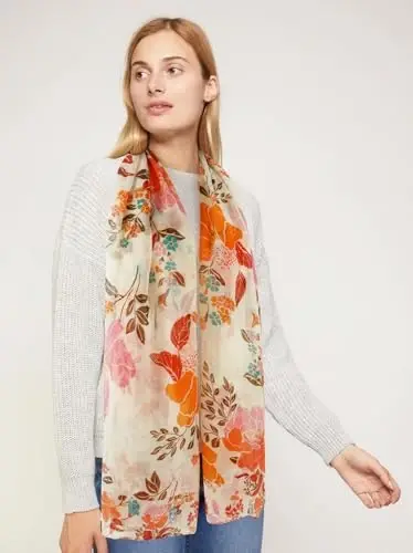 GERINLY Lightweight Scarves Fashion Flowers Print Women Cotton Wrap Scarf Head Shawl Fall Gift - 5
