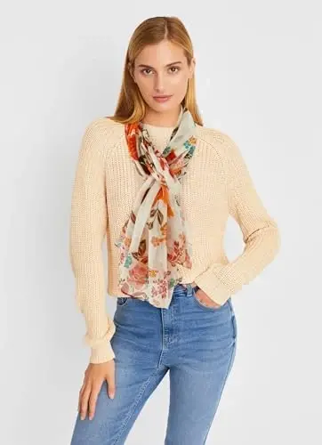 GERINLY Lightweight Scarves Fashion Flowers Print Women Cotton Wrap Scarf Head Shawl Fall Gift - 6