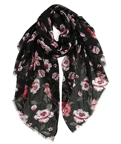 GERINLY Lightweight Scarves Fashion Flowers Print Women Cotton Wrap Scarf Head Shawl Winter Gift - GERINLY
