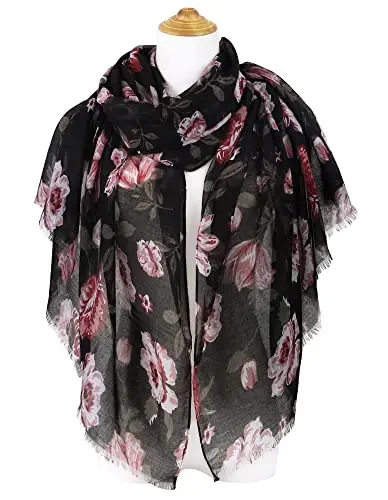 GERINLY Lightweight Scarves Fashion Flowers Print Women Cotton Wrap Scarf Head Shawl Winter Gift - GERINLY (1)
