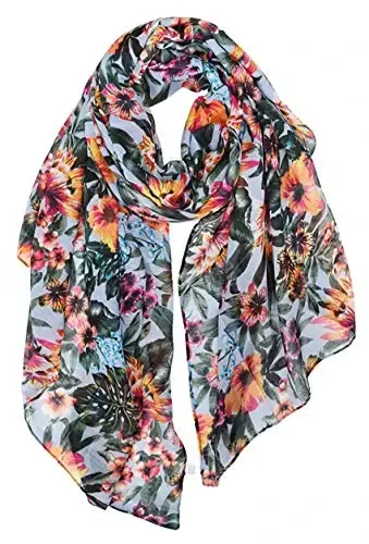 GERINLY Lightweight Scarves Fashion Flowers Print Women Cotton Wrap Scarf Head Shawl Winter Gift - 1