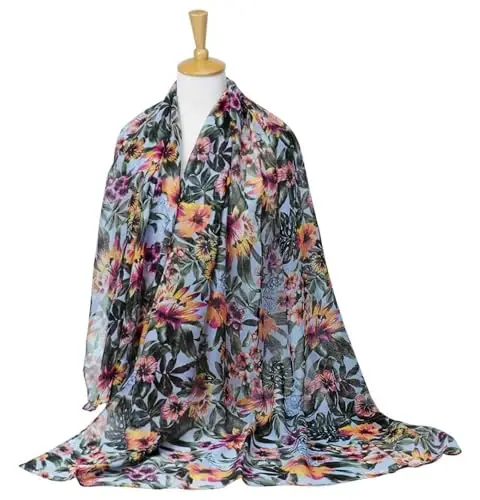 GERINLY Lightweight Scarves Fashion Flowers Print Women Cotton Wrap Scarf Head Shawl Winter Gift - 5