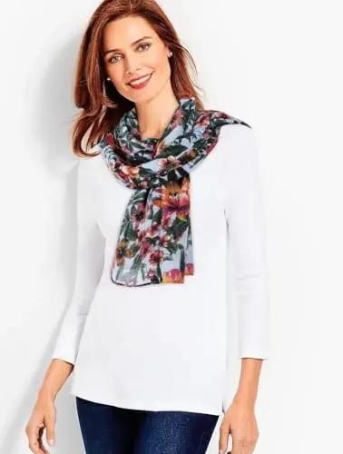 GERINLY Lightweight Scarves Fashion Flowers Print Women Cotton Wrap Scarf Head Shawl Winter Gift - 6