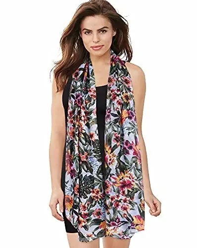 GERINLY Lightweight Scarves Fashion Flowers Print Women Cotton Wrap Scarf Head Shawl Fall Gift - 1