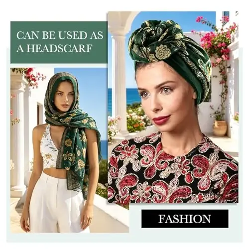 GERINLY Lightweight Scarves Fashion Flowers Print Women Cotton Wrap Scarf Head Shawl Fall Gift - 4