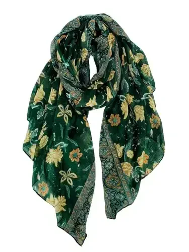 GERINLY Lightweight Scarves Fashion Flowers Print Women Cotton Wrap Scarf Head Shawl Fall Gift - MODAZONE