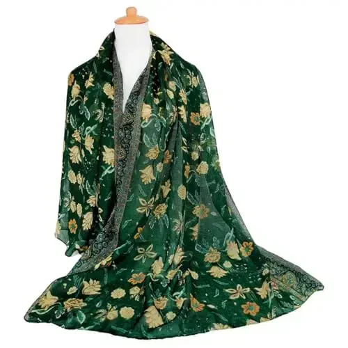 GERINLY Lightweight Scarves Fashion Flowers Print Women Cotton Wrap Scarf Head Shawl Fall Gift - 2