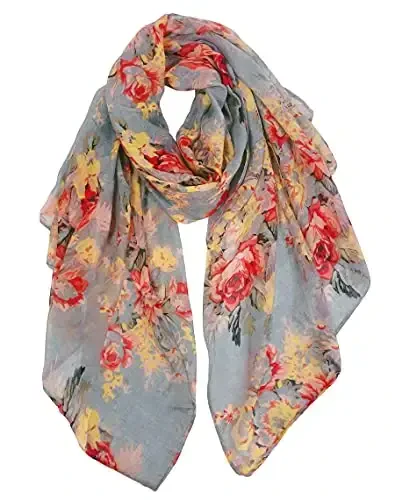 GERINLY Lightweight Scarves Fashion Flowers Print Women Cotton Wrap Scarf Head Shawl Winter Gift 
