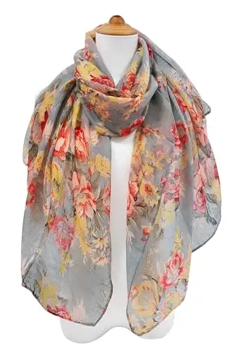 GERINLY Lightweight Scarves Fashion Flowers Print Women Cotton Wrap Scarf Head Shawl Winter Gift - GERINLY (1)