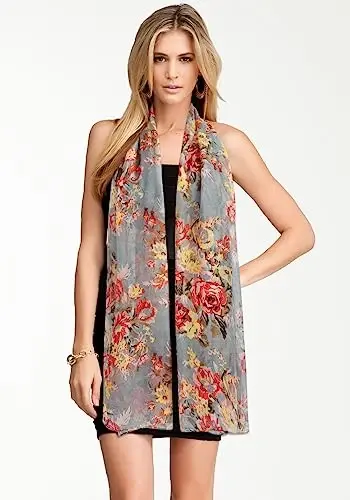 GERINLY Lightweight Scarves Fashion Flowers Print Women Cotton Wrap Scarf Head Shawl Summer Gift - 3