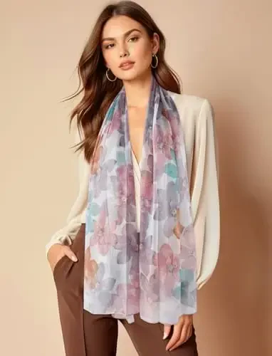 GERINLY Lightweight Scarves Fashion Flowers Print Women Cotton Wrap Scarf Head Shawl Winter Gift - 5