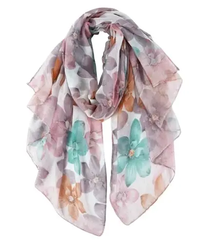 GERINLY Lightweight Scarves Fashion Flowers Print Women Cotton Wrap Scarf Head Shawl Fall Gift - 1
